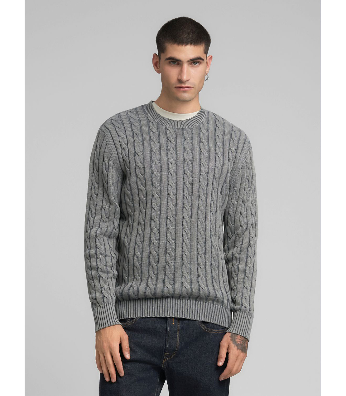 ケーブル編みコットンプルオーバー 詳細画像 スティールグレー 2